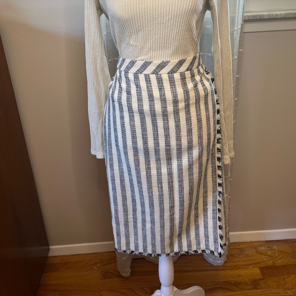 Banana Republic Navy and White Striped Midi Skirt
